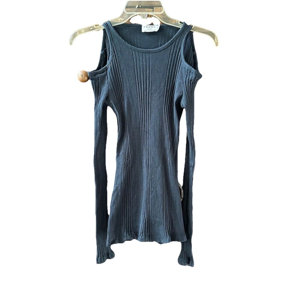 Frame Medium Off The Shoulder Ribbed Fitted Slim Black‎ Top
